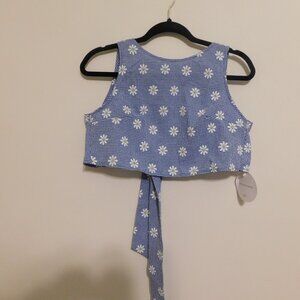 NWT SHIEN Vacay Daisy Blue Gingham Crop Top